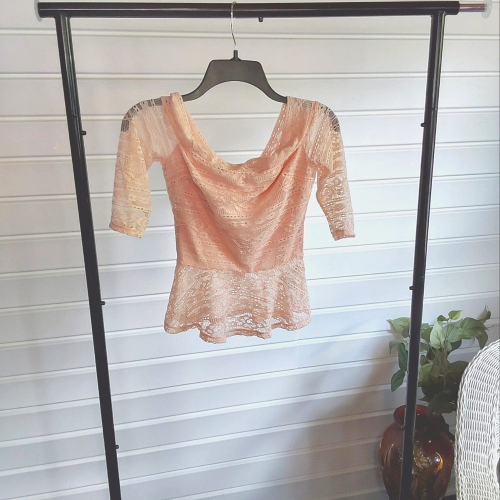 Women's light pink / peach lace sheath top by BeBe